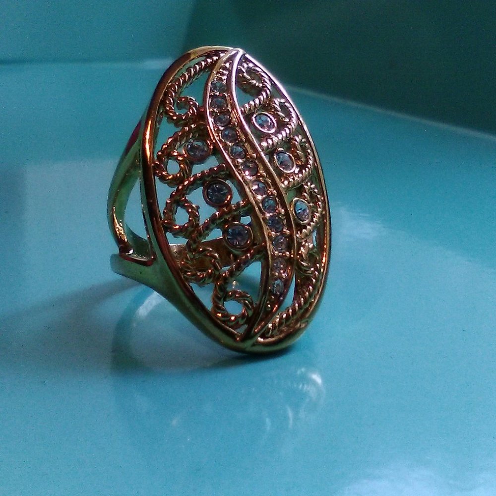 Gold Filled Filigree White Cubic zircon Size 6.25